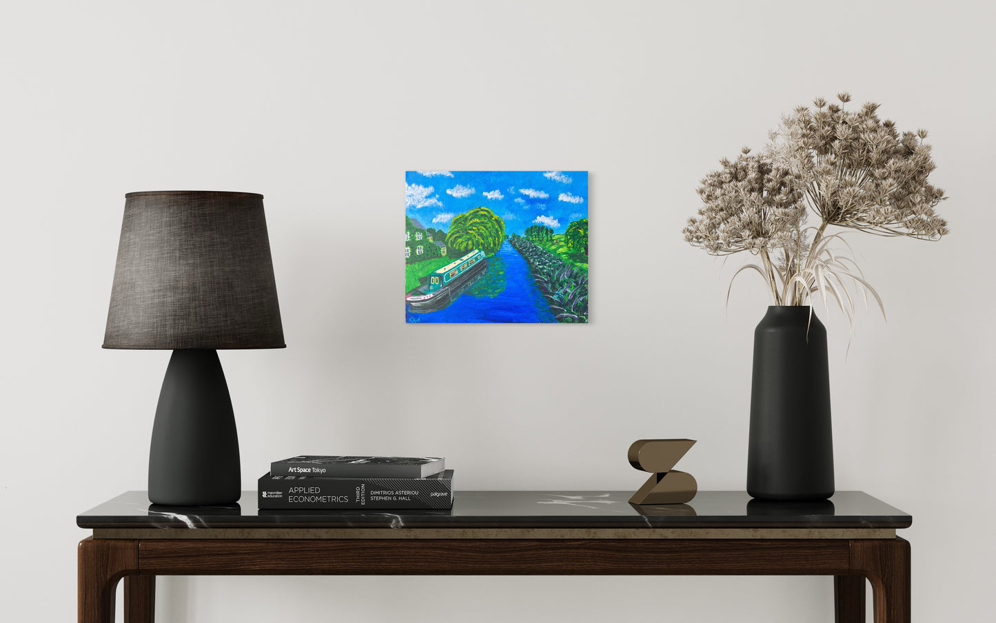 On The Waterways, Original Acrylic Painting, Canvas board, Norfolk Narrowboat